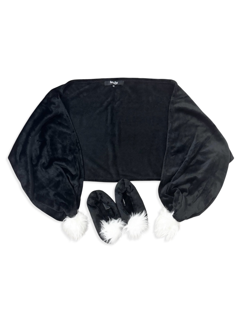HSN Soft & Cozy Reader’s Wrap and Slippers Set Pompom Velvet Black NWT